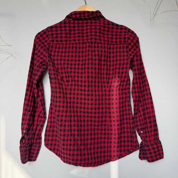 J Crew Factory Red Black Plaid Button Down - Picture 5 of 10